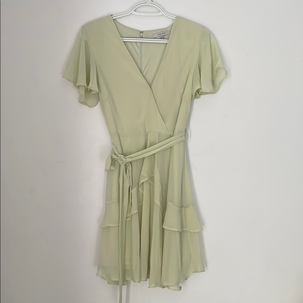 Love Tree Green Wrap Ruffled Mini Dress